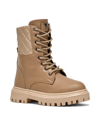 TONNY BLACK Beige Girls' Knee-High Boots with Quilted Details and Laces