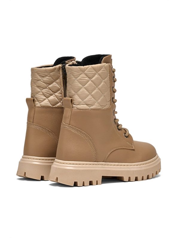 TONNY BLACK Beige Girls' Knee-High Boots with Quilted Details and Laces
