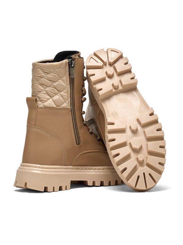 TONNY BLACK Beige Girls' Knee-High Boots with Quilted Details and Laces