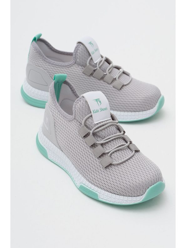 TONNY BLACK Unisex Kids Grey Green Casual Lace-Up Sneakers
