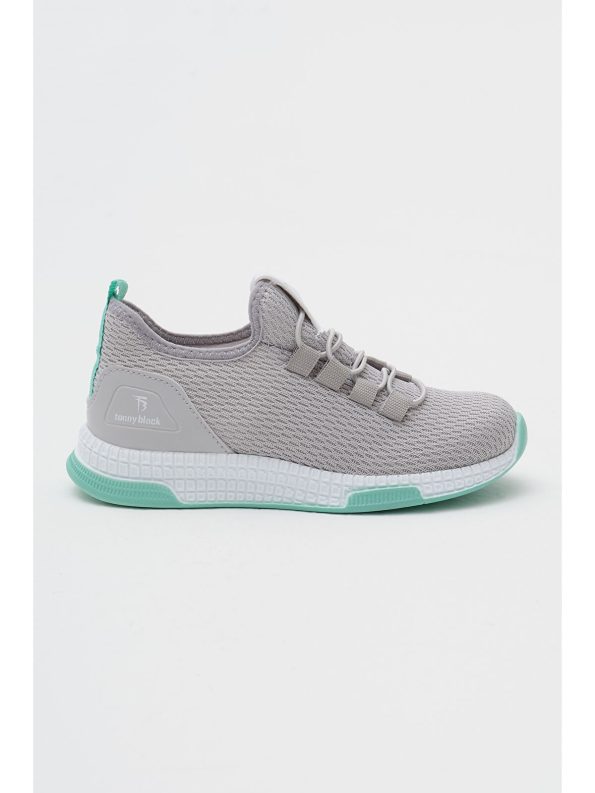 TONNY BLACK Unisex Kids Grey Green Casual Lace-Up Sneakers