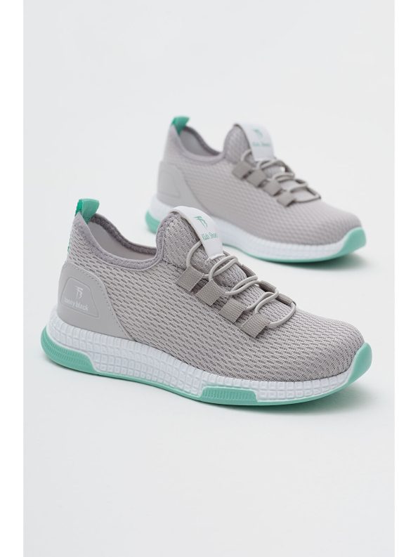 TONNY BLACK Unisex Kids Grey Green Casual Lace-Up Sneakers