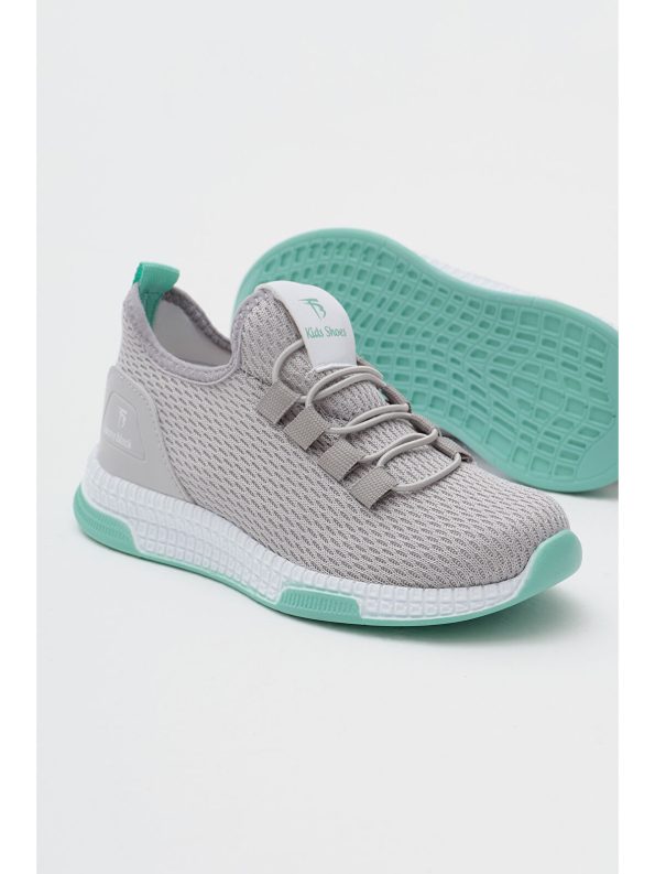 TONNY BLACK Unisex Kids Grey Green Casual Lace-Up Sneakers