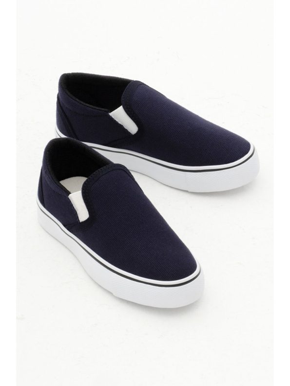 TONNY BLACK Kids Unisex Navy Blue Rubber Sole Canvas Slip-On Sneakers