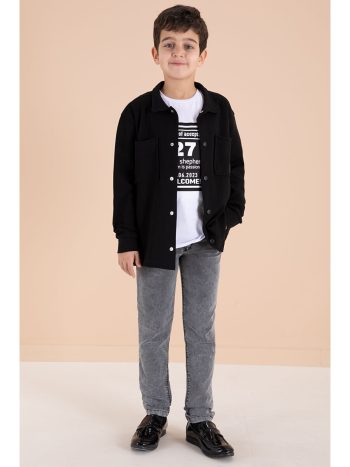 Cansın Mini Black Patch Shirt and Jean Set for Boys