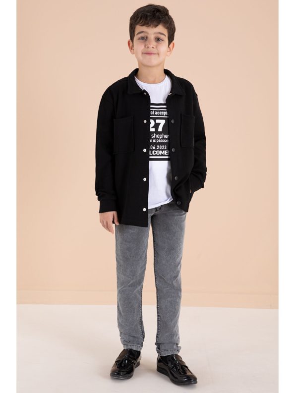 Cansın Mini Black Patch Shirt and Jean Set for Boys