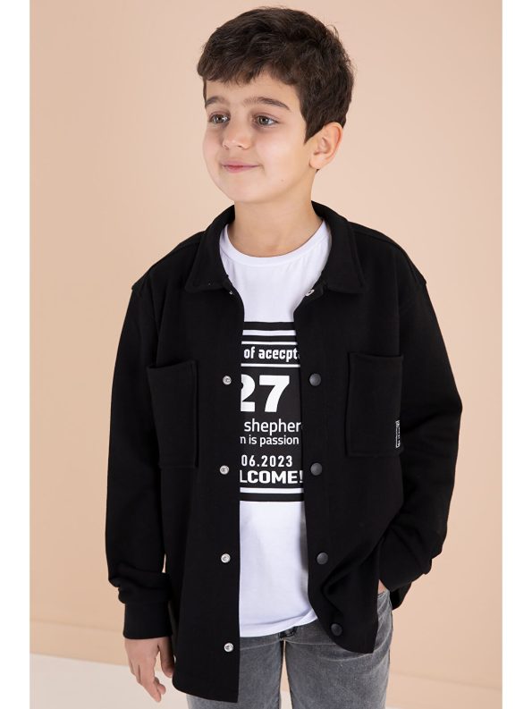Cansın Mini Black Patch Shirt and Jean Set for Boys