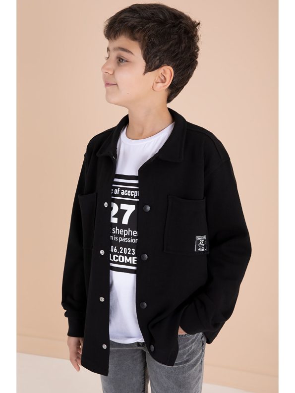 Cansın Mini Black Patch Shirt and Jean Set for Boys