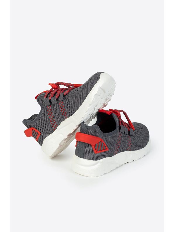 Letoon Dark Gray Lace-Up Round Toe Patterned Girls' Sneakers
