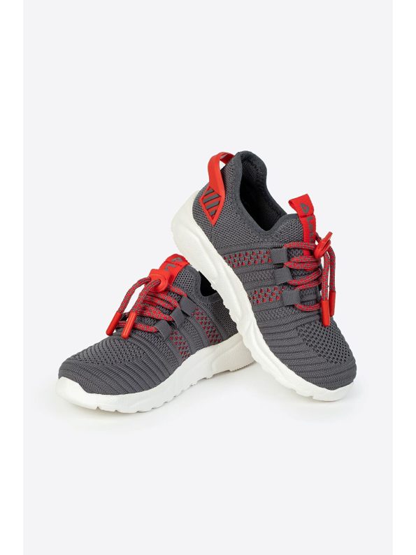 Letoon Dark Gray Lace-Up Round Toe Patterned Girls' Sneakers