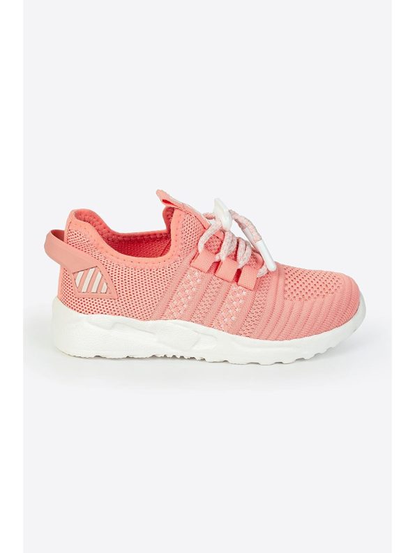 Letoon Pink Lace-Up Round Toe Patterned Girls' Sneakers