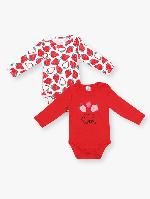 Luggi Baby Red Printed Long Sleeve Bodysuit Set for Girls