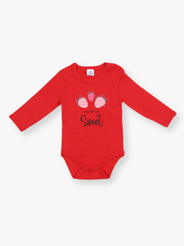 Luggi Baby Red Printed Long Sleeve Bodysuit Set for Girls