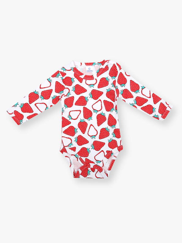 Luggi Baby Red Printed Long Sleeve Bodysuit Set for Girls