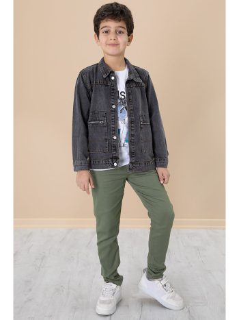 Cansın Mini Gray Denim Jacket and Pants Set for Boys