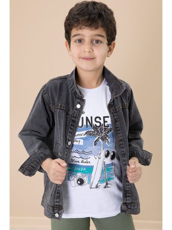 Cansın Mini Gray Denim Jacket and Pants Set for Boys