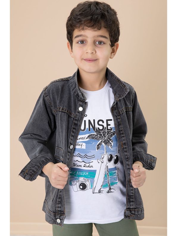 Cansın Mini Gray Denim Jacket and Pants Set for Boys