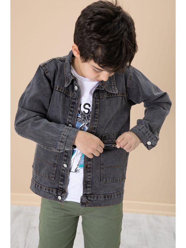 Cansın Mini Gray Denim Jacket and Pants Set for Boys