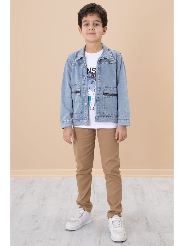 Cansın Mini Blue Zip-Pocket Denim Jacket Set for Boys