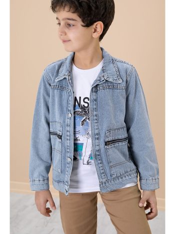 Cansın Mini Blue Zip-Pocket Denim Jacket Set for Boys