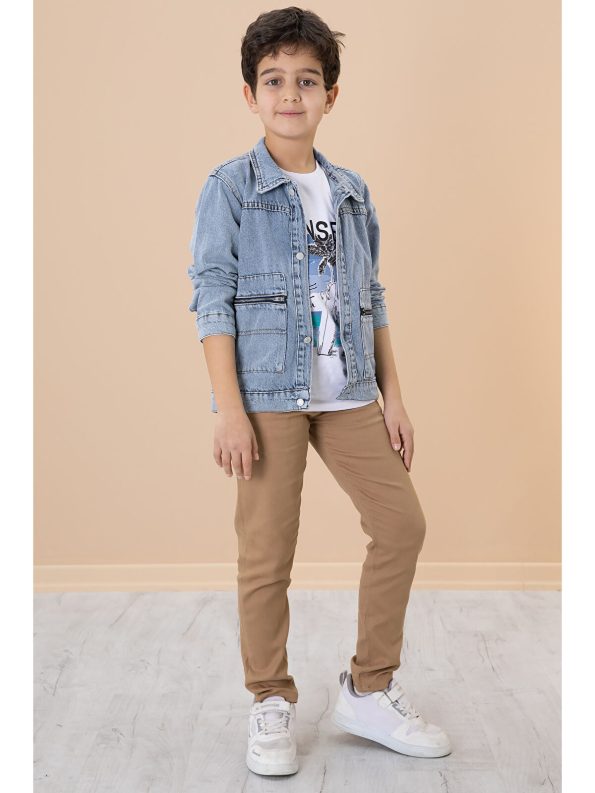 Cansın Mini Blue Zip-Pocket Denim Jacket Set for Boys