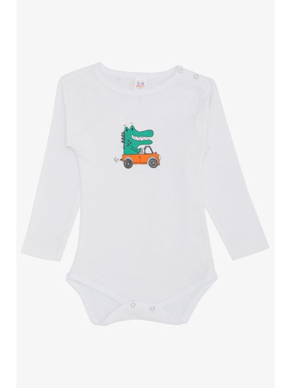 Breeze Baby Boy Snap-Button Bodysuit with Crocodile Print Cream (9 Months - 3 Years)