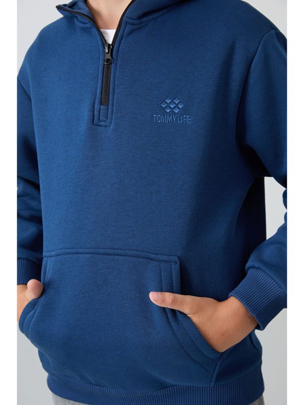 TOMMYLIFE Navy Blue Cotton Sweatshirt for Boys
