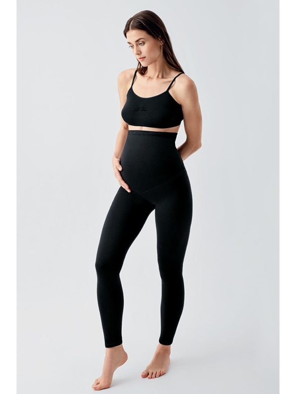 Adjustable Waist Black Plush-Lined Thick Stretch Winter Thermal Maternity Leggings