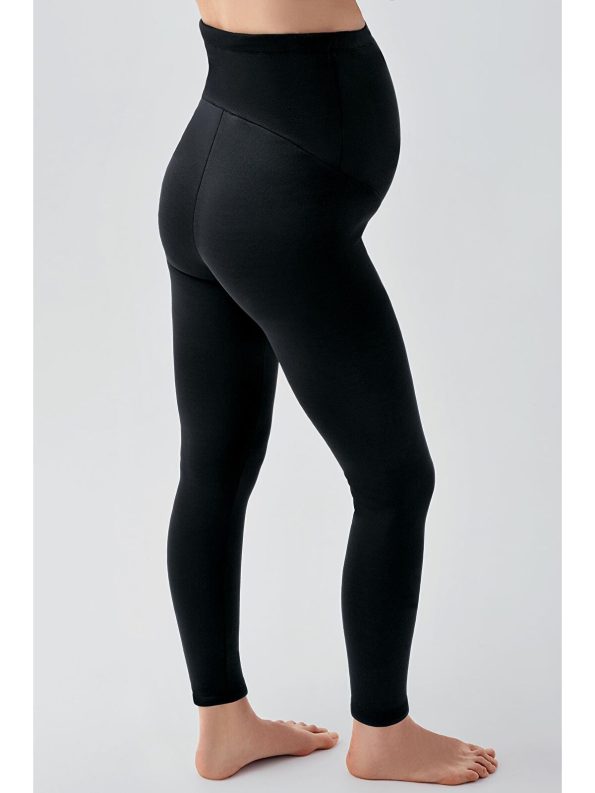 Adjustable Waist Black Plush-Lined Thick Stretch Winter Thermal Maternity Leggings