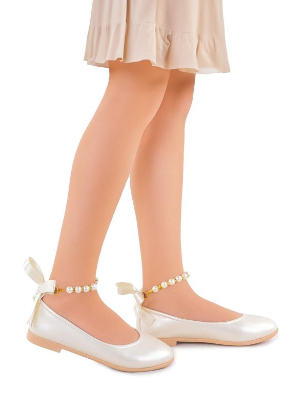 KIKO Beige Blanch Pearl-Embellished Elastic Girls' Ballet Flats