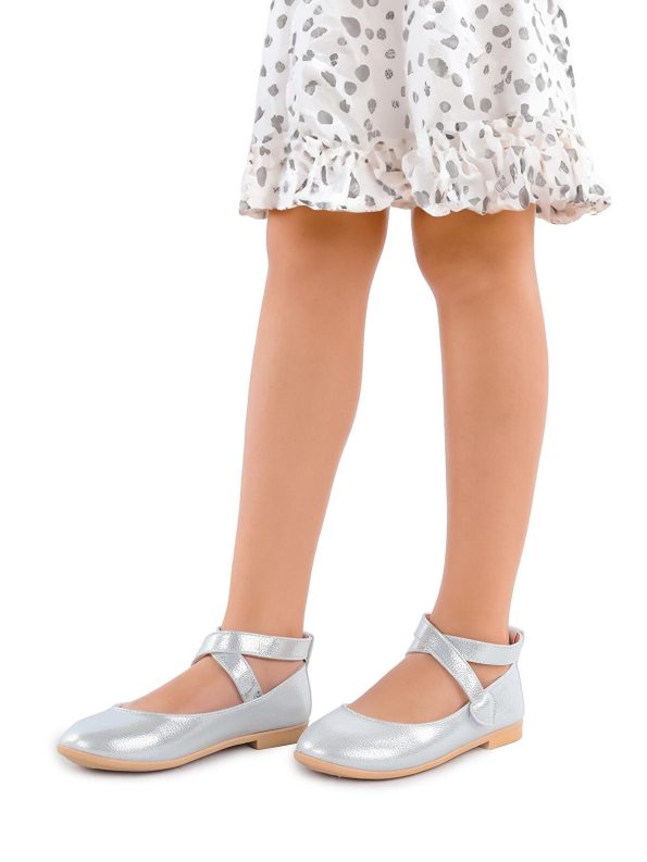 KIKO Gray Velcro Ballet Flats for Girls
