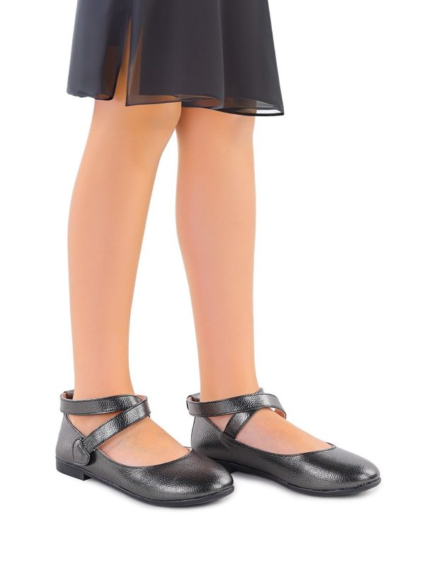KIKO Beige Velcro Ballet Flats for Girls