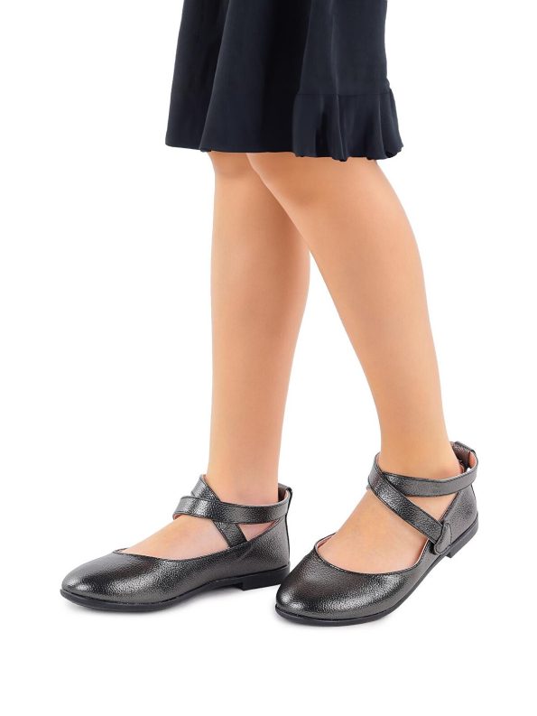 KIKO Beige Velcro Ballet Flats for Girls