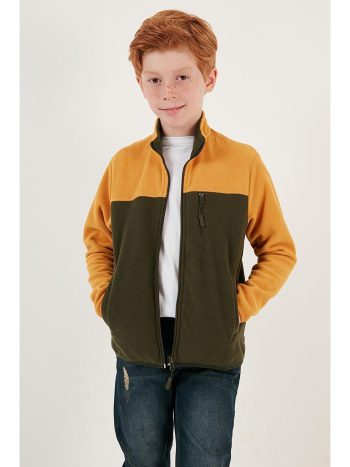 Lela Soft Textured Zippered Color Block High Neck Pocket Fleece