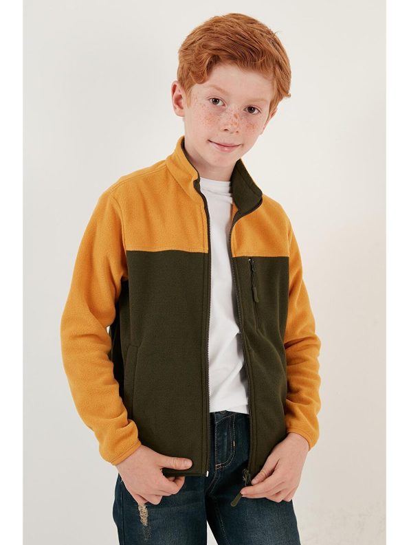 Lela Soft Textured Zippered Color Block High Neck Pocket Fleece