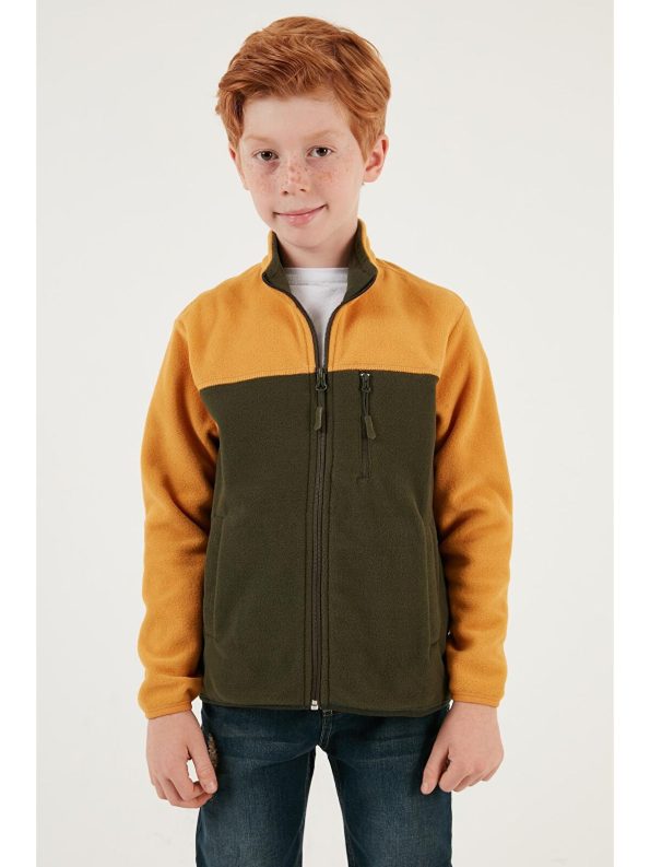 Lela Soft Textured Zippered Color Block High Neck Pocket Fleece