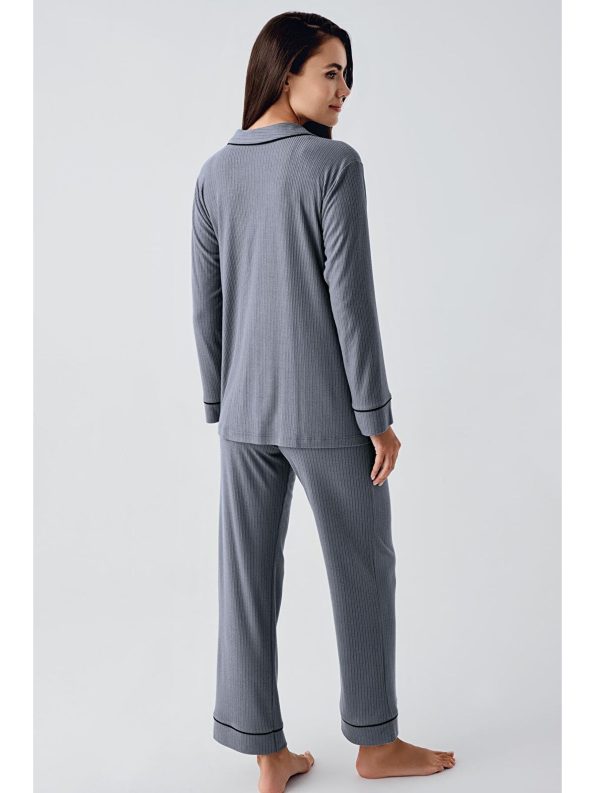 Grey Baby Collar Button-Up Long Sleeve Maternity Pajama Set