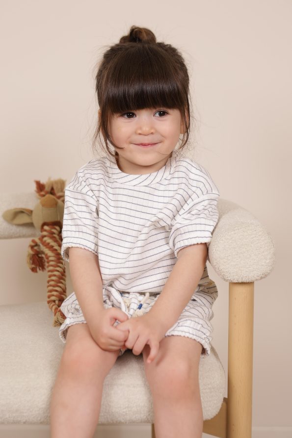Indigo Striped Elastic Waist T-Shirt and Shorts Set