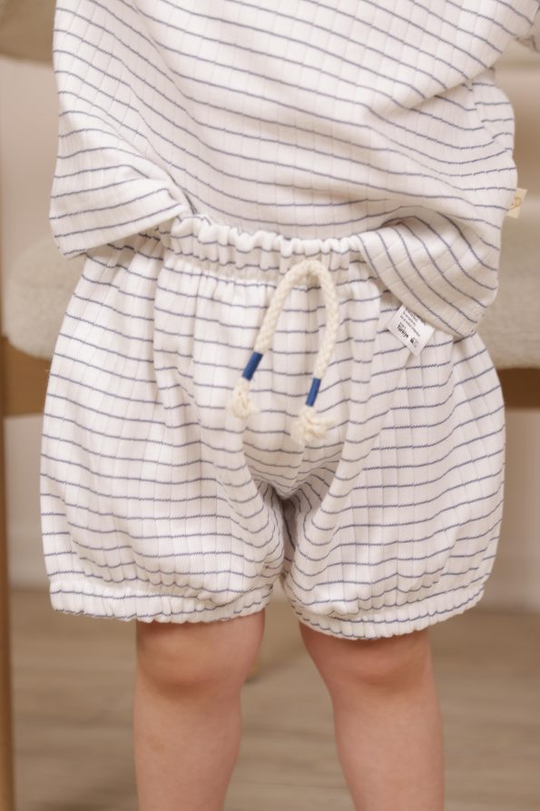 Indigo Striped Elastic Waist T-Shirt and Shorts Set