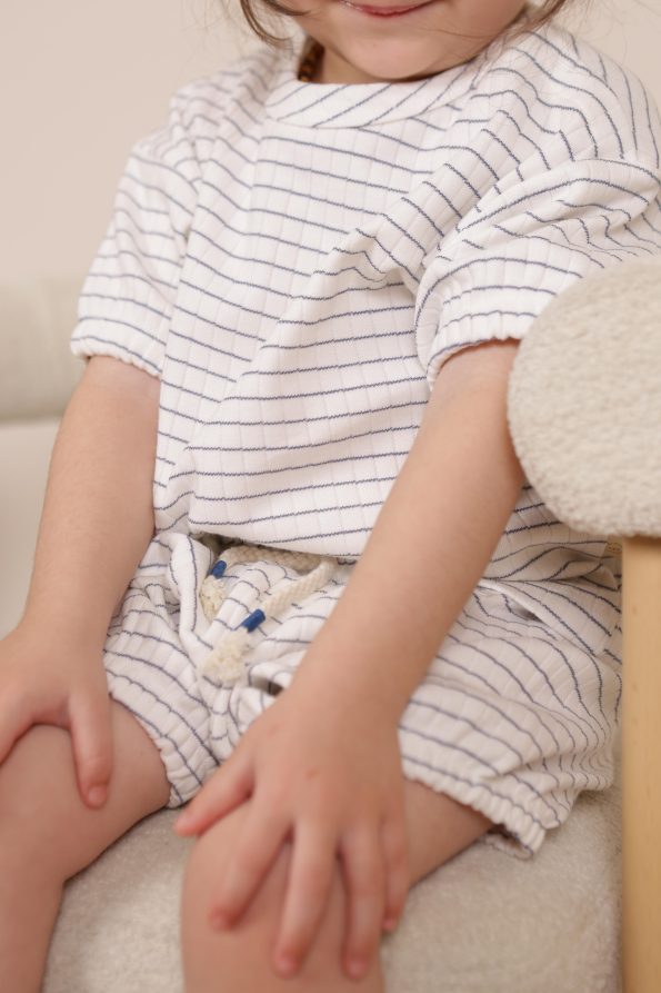 Indigo Striped Elastic Waist T-Shirt and Shorts Set