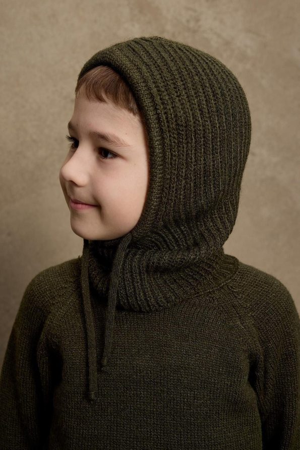 Kids' Drawstring Snow Beanie in Haki