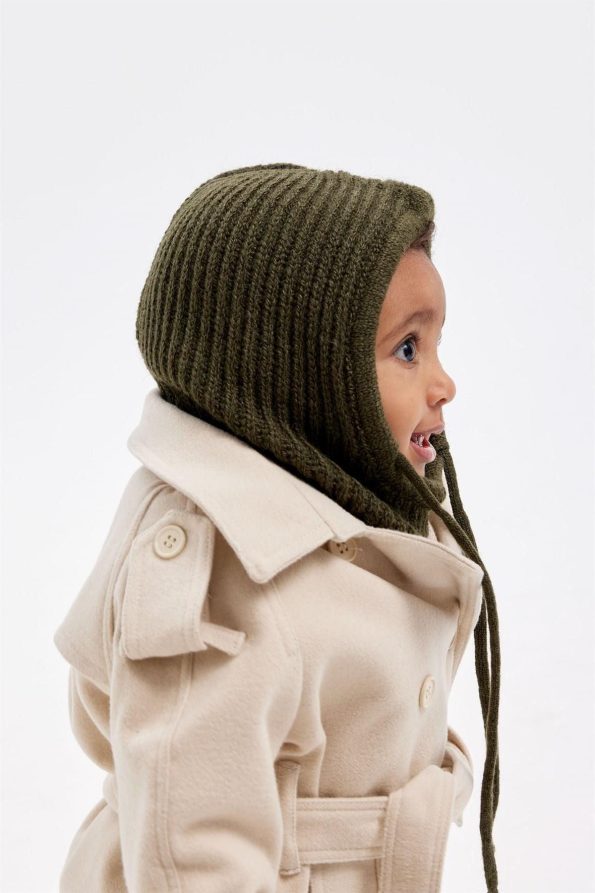Kids' Drawstring Snow Beanie in Haki