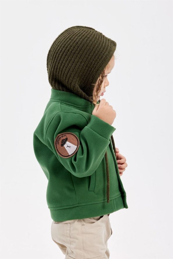 Kids' Drawstring Snow Beanie in Haki