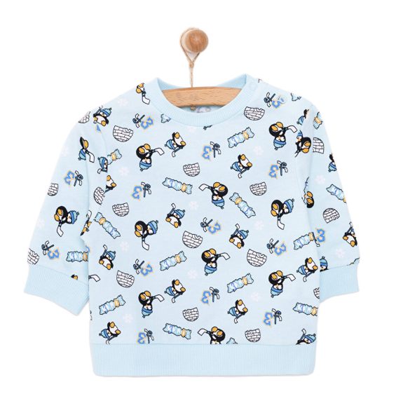 Boys' Basic Sweatshirt with Penguin Print and Snaps