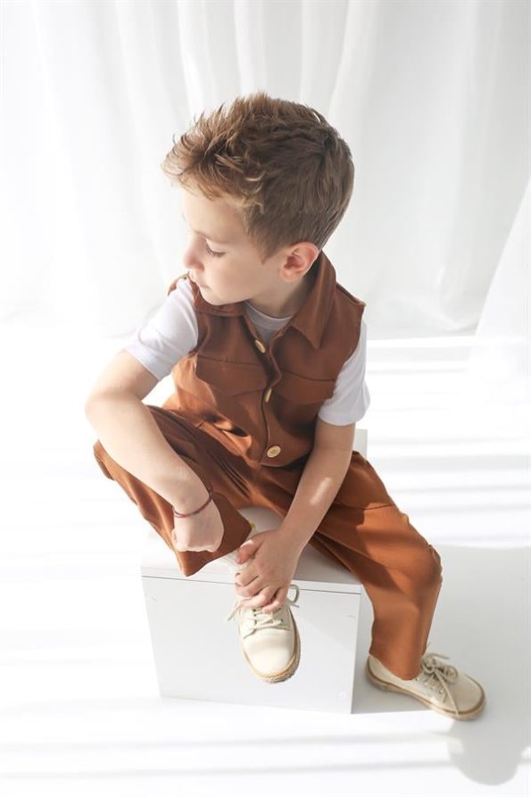 Brown Linen Sport Vest + Brown Linen Boyfriend Pants
