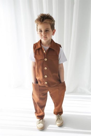 Brown Linen Sport Vest + Brown Linen Boyfriend Pants