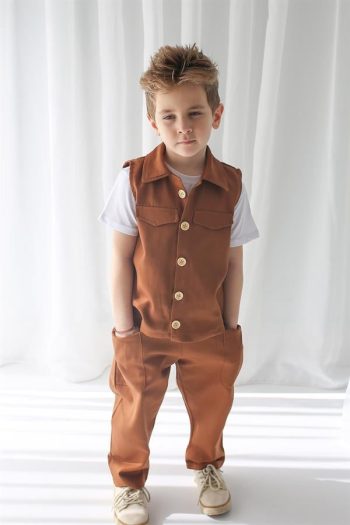 Brown Linen Sport Vest + Brown Linen Boyfriend Pants