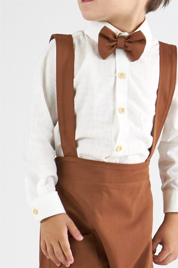 Brown Harem Overalls + Shirt + Bow Tie