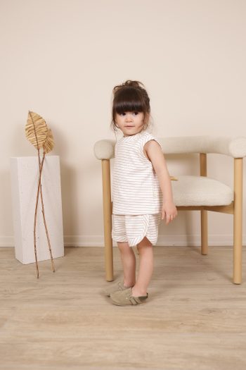 Brown Striped Tank Top and Shorts Set