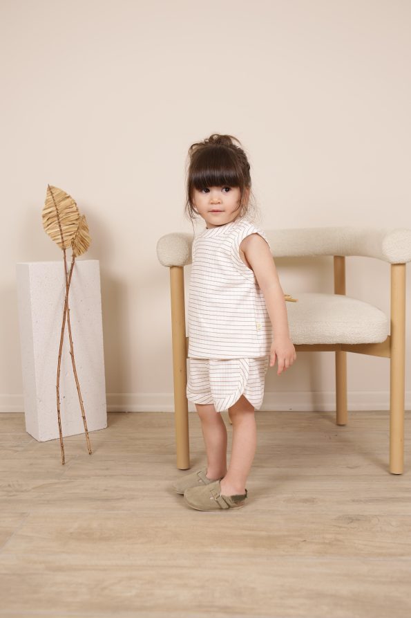 Brown Striped Tank Top and Shorts Set